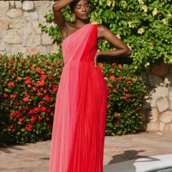 Anthropologie x Hutch Tarina One-Shoulder Tulle Maxi Dress In Red and Pink* - Picture 1 of 4